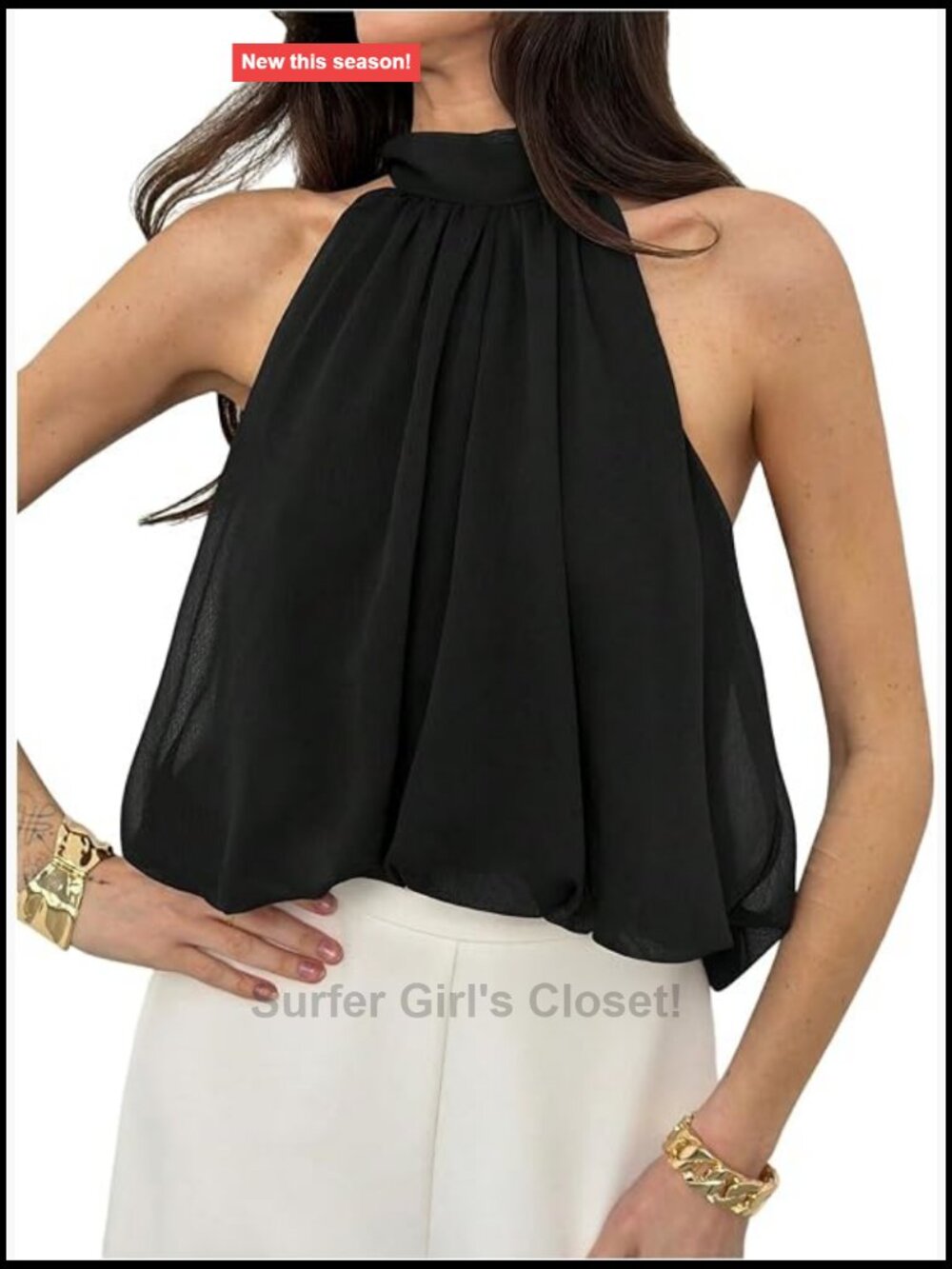 Women's Sleeveless Halter Tank Top Chiffon Bowknot Bubble Hem Sheer Mesh